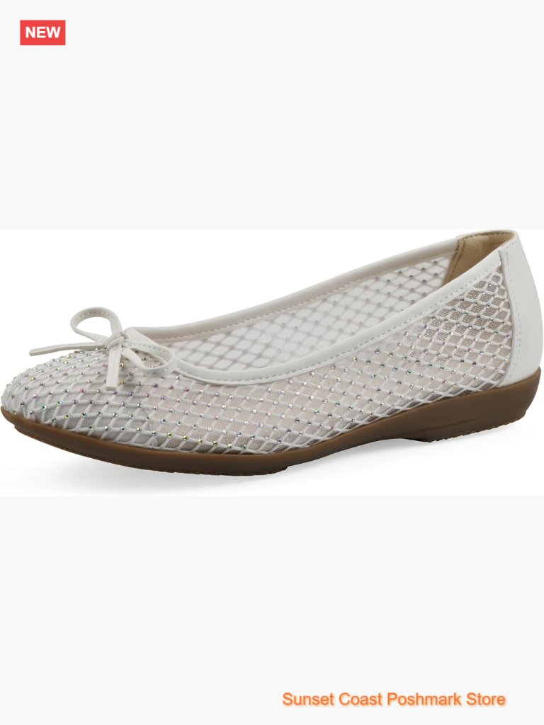 Cushioned Mesh Ballet Flat With Rhinestone Bow Detail